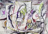 Figures in an Abstract landscape Signed, inscribed and dated 31 May 1991 Pen by Derrick L. Sayer, Pen, ink and watercolour, sold Nov 2017