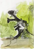 Black Form on Green, c.1970 Pen by Graham Vivian Sutherland Om, Pen, ink and watercolour with pencil, offered Nov 2017