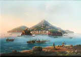 'Isola d'Ischia'; hills above the Bay of Naples by Italian School, early 20th Century, gouache, offered May 2014