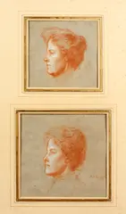 Two portrait studies of Caroline Priscilla Steele (neé Shury) - wife of Robert Reynolds Steele by William Rothenstein, pastel,, offered May 2014