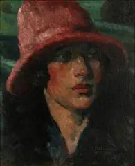 The Mauve Hat by Bernard Fleetwood-Walker, oil on canvas laid on board, sold Feb 2014