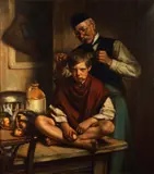 The amateur barber by William Merrett Hodges, oil on canvas, sold Feb 2014