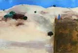 Mud Tower, Morocco by Anthony Fry, oil and pastel on paper, sold Feb 2014
