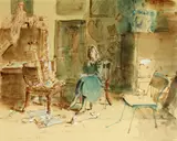 Come Listen to the Band by Roland Batchelor, to be sold with a John Ward (b.1917), 'Model in the Artist's Studio', pen, ink and watercolour, 37.5 x 47cm. (2), sold Feb 2014