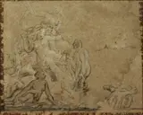 Figure study, possibly Diana and attendants bathing, by Antoine Coypel, charcoal and white,, offered Feb 2014