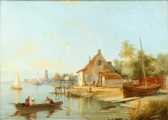 'On the Amstel, Amsterdam, Holland' by William Raymond Dommersen, oil on board, sold Feb 2014