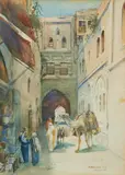 Street scenes, Jerusalem by Anna May-Rychter, watercolour with traces of pencil, heightened with white, offered Feb 2014