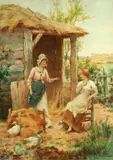 Farmyard gossips by Alfred Augustus Glendening, Jr., watercolour heightened with bodycolour, sold Feb 2014