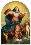 The Assumption by called Titian Tiziano Vecellio, oil on panel, arched top, sold Feb 2014