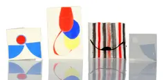 Four christmas cards, including one double-sided 'squeeze' concertina card by Terry Frost, variously gouache, coloured crayon, string and collage, sold Jan 2014