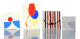 Four christmas cards, including one double-sided 'squeeze' concertina card by Terry Frost, variously gouache, coloured crayon, string and collage, sold Jan 2014