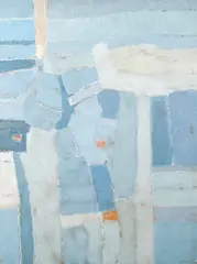 Landscape Forms (Blues with Orange) by Patrick Venton, circa 1964, oil on board, sold Jan 2014