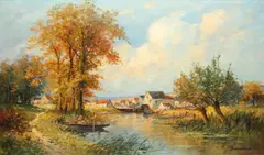 River landscape; and companion by Eugène Demester, sold Jan 2014