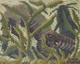 Forest undergrowth by Kibwanga Mwenze, oil on paper, sold Jan 2014