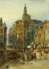 Steps down to the canal by Paul Marny, watercolour, sold Jan 2014