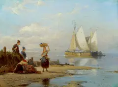 Fisherfolk on shore; Choppy waters, a pair by Pieter Cornelis Dommersen, oil on panel, sold Jan 2014