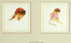 Two studies of a lady with a red headscarf (framed as one) by Helen Allingham, watercolour, sold Jan 2014