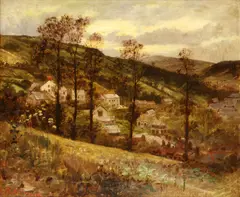 Village in a valley by Robert Kemm, oil on canvas, sold Jan 2014