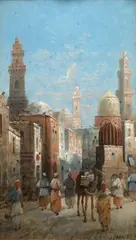 Middle Eastern street scenes by Henri Carnier, oil on panel (a pair), sold Jan 2014