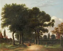 Figures on a tree lined path by William Henry Crome, sold Jan 2014