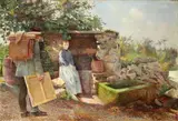 The travelling artist by French School, oil on canvas, sold Jan 2014