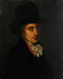 Portrait of a man in wide brimmed hat by French School, oil on canvas, sold Jan 2014