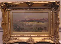 Sheep at pasture by John Campbell Mitchell, oil on panel, sold Feb 2014