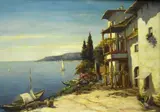 Villa on the lake by Italian School, oil on canvas, sold Feb 2014