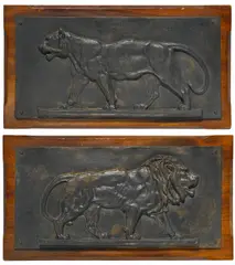 pair of French patinated bronze relief plaques by Alfred Barye, patinated bronze, sold Jun 2014