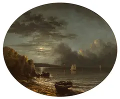 Moonlight seascape by Walter Mason Oddie, 1858, oil on canvas, sold Jan 2014