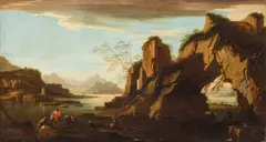 Fishermen bringing in the day's haul by Salvator Rosa, oil on canvas, sold Jan 2014