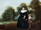 Portrait of a lady and her child standing before an open landscape by Herman Mijnerts Doncker, oil on panel, offered Dec 2013