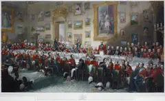 The Waterloo Banquet 1836 by William Salter, Handcoloured engraving by William Greatlock, 1846, sold Jan 2014
