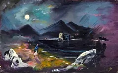 'Red Sail' by Charles Murray, and, 'Barra, Scotland', also 'West Riding Colliery', by Tom Whitehead, 31 x 38cm, (3), sold Nov 2013