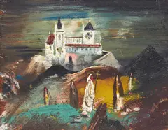 'St. Patrick in Ireland' by Charles Murray, also five watercolours and an etching of religious subjects, (7), sold Nov 2013