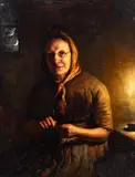 A lacemaker in an interior by candlelight by James Campbell, oil on canvas, sold Nov 2013
