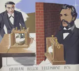 'Wheatstones Telegraph 1858', 'Hertzs Radio Set 1886', 'Graham Bells Telephone 1876', 'Early Use of the Magnet' by Eric Fraser, colour lithograph posters for GPO (PRD 147 148 149 150), sold Oct 2013