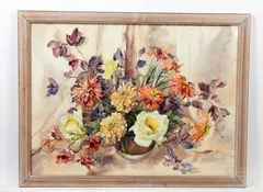 'Zinias and Yellow Roses' by Phyllis I Hibbert, sold Oct 2013