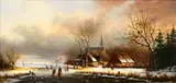 Dutch winter scene with skaters on a frozen canal by Dutch School, indistinctly signed 'Gustave Ryckaert' (lower right) oil on panel, sold Oct 2013