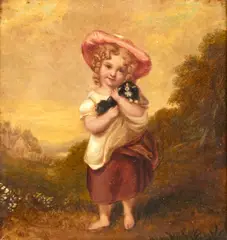 A young girl and pet spaniel before a landscape by Thomas Barker, sold Sep 2013