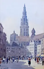 The Town Square, Antwerp by Pierre Adolphe Valette, sold Jun 2013