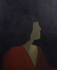 Portrait of a woman in profile, head and shoulders wearing a red dress by Jacob Kramer, sold Jun 2013