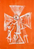 'North Grimstone, Yorkshire (East Riding): the Deposition - Detail from the 12th Century Font' by John Piper Ch, sold Apr 2013
