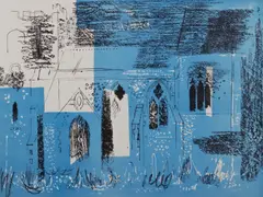 'Lewknor, Oxfordshire: Textured Walls, Traceried Windows' from 'A Retrospect of Churches' by John Piper Ch, sold Apr 2013