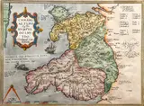 Cambriae Typus by Humphrey Lhuyd, A map of Wales, decorated with elaborate cartouche, sailing vessel and sea monster in the Irish Sea, scale and pair of d, sold Mar 2013