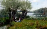 River landscape with children seated on the riverbank by James Yates Carrington, sold Mar 2013
