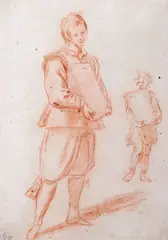 Two standing figures by Jacopo Confortini, red chalk/crayon drawing, sold Mar 2013