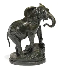 Elephant d'Asie patte antérieure droite levée by Alfred Barye, patinated bronze, sold Dec 2013