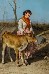 Maiden & her cow by Federico Mazzotta, oil on canvas, sold Sep 2013