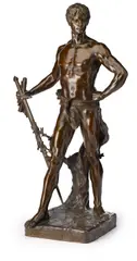 patinated bronze sculpture, La Force Protegeant le Droit by Eugène Marioton, patinated bronze, sold Sep 2013